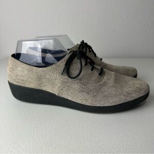 FitFlop Beige Black F-Pop Leather Lace Up Oxford Shoes Size 8.5